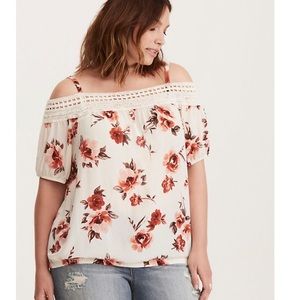 TORRID  FLORAL PRINT LACE COLD SHOULDER TOP